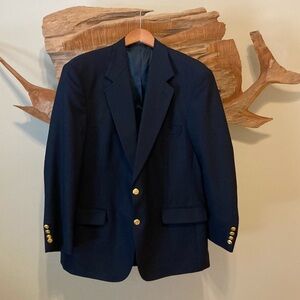 Classic Wimbledon Men’s 42R Dark Blazer with Gold Accents Traditional Wool blend